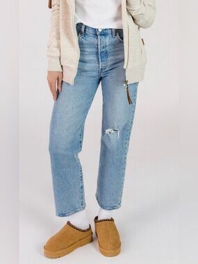 Levis Ribcage Straight Distressed Ankle Jeans High-Rise Straight Leg Jeans 27